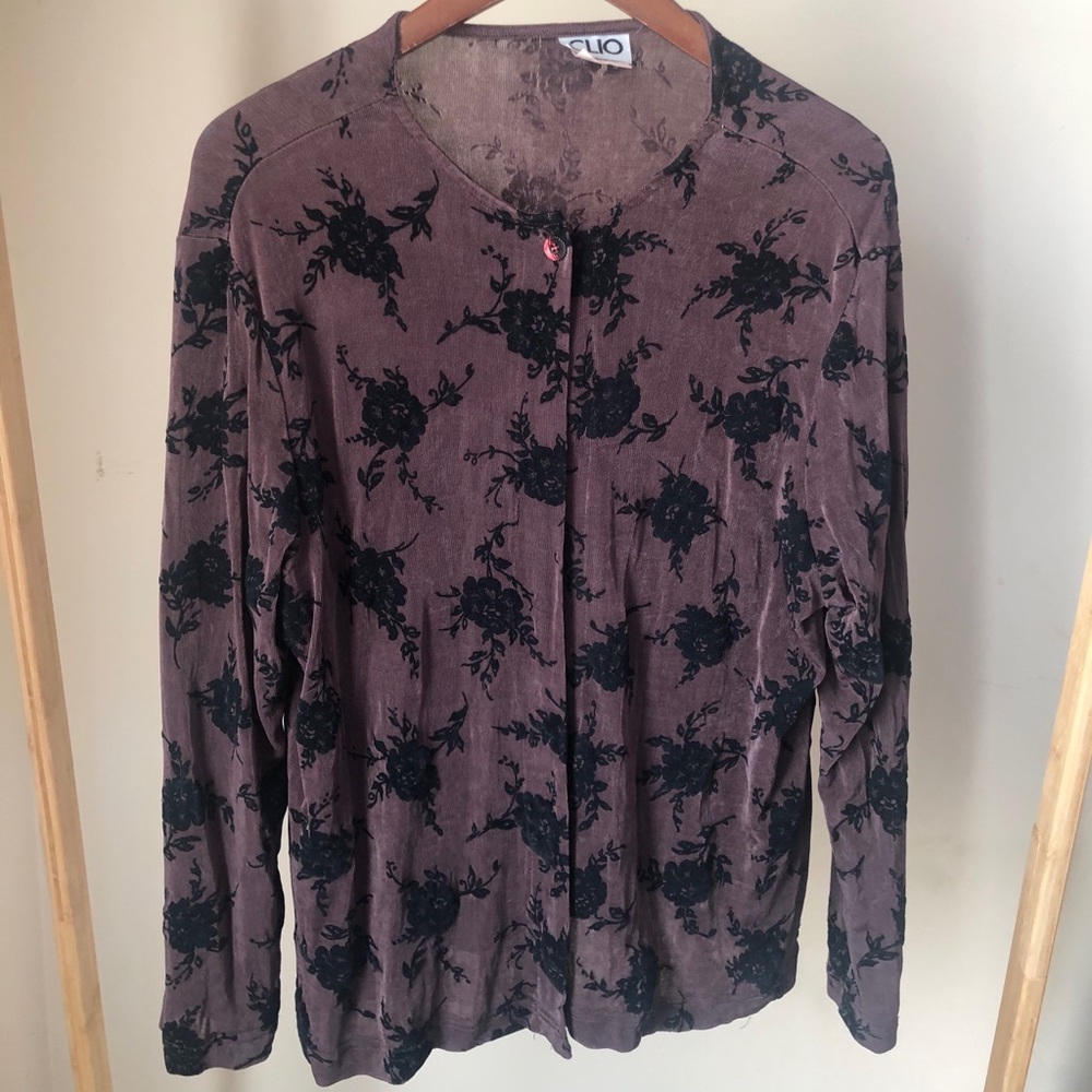 Vintage 90s slinky sem sheer velvet brown cardigan